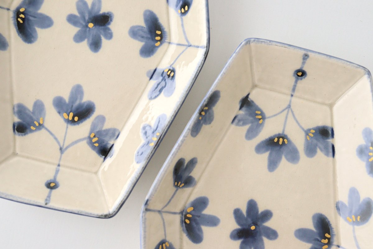 Hexagonal Long Plate Flower Pattern | Arita Ware
