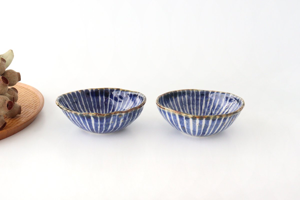 Oval Small Bowl Blue Tokusa | Kobachi Hasami Ware