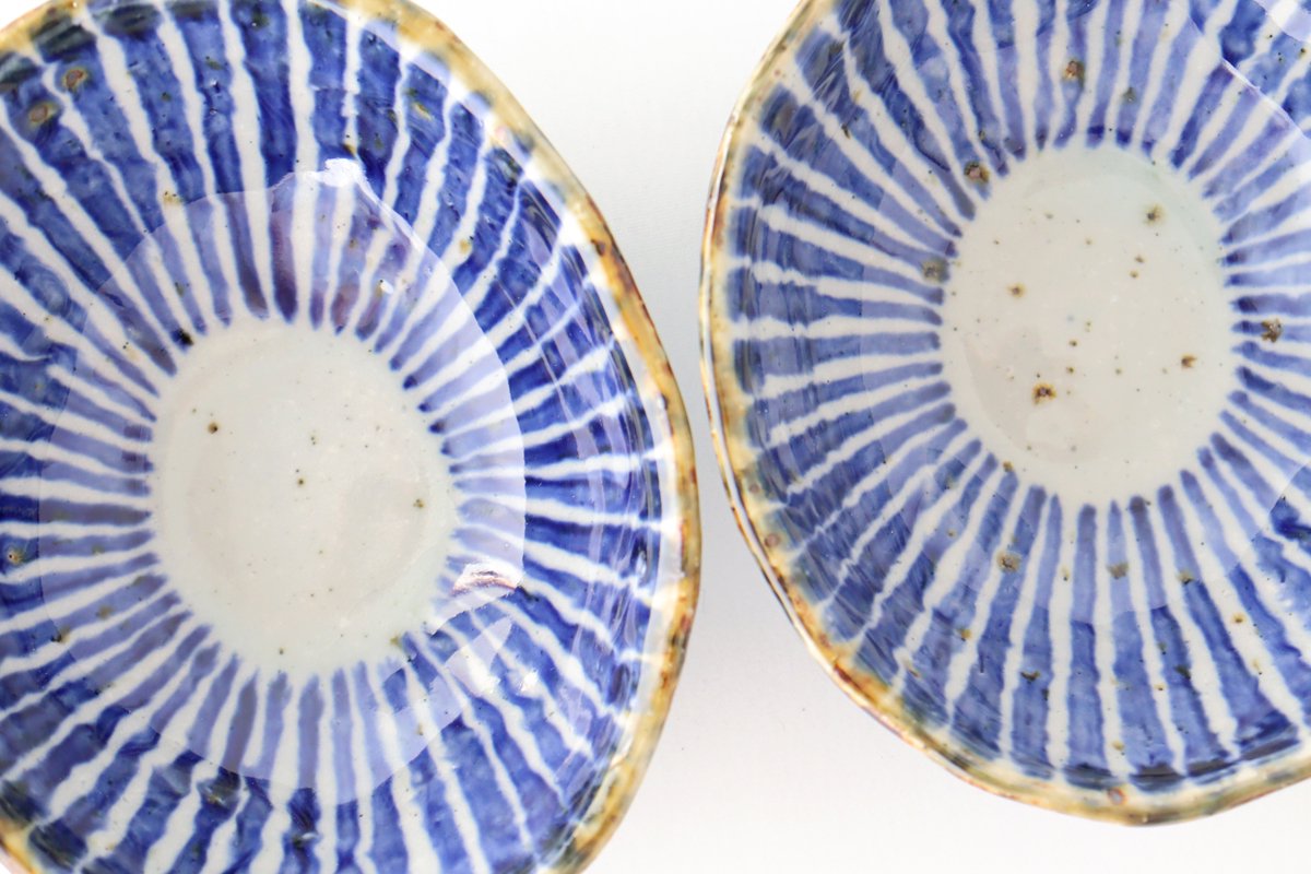 Oval Small Bowl Blue Tokusa | Kobachi Hasami Ware