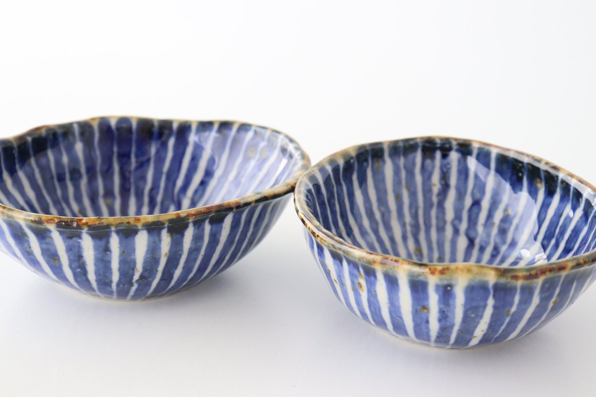 Oval Small Bowl Blue Tokusa | Kobachi Hasami Ware
