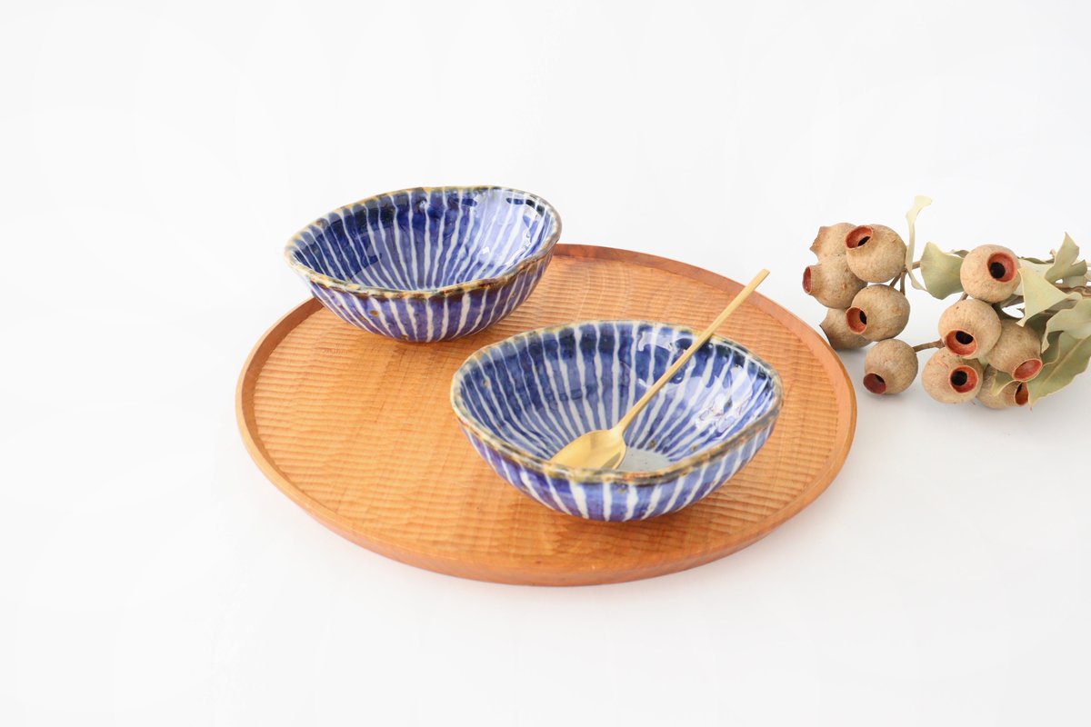 Oval Small Bowl Blue Tokusa | Kobachi Hasami Ware