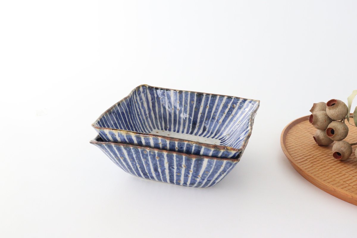Square Bowl Blue Tokusa | Serving Bowl Hasami Ware