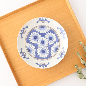 Rinkurou Kiln Round Plate Chrysanthemum Blue and Silver 18.5cm/7.3in | Hasami Ware-TOP