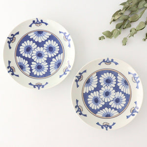 Rinkurou Kiln Round Plate Chrysanthemum Blue and Silver 18.5cm/7.3in | Hasami Ware-Detail11