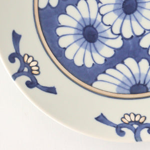 Rinkurou Kiln Round Plate Chrysanthemum Blue and Silver 18.5cm/7.3in | Hasami Ware-Detail12