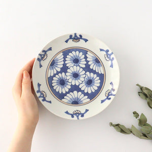 Rinkurou Kiln Round Plate Chrysanthemum Blue and Silver 18.5cm/7.3in | Hasami Ware-Detail4
