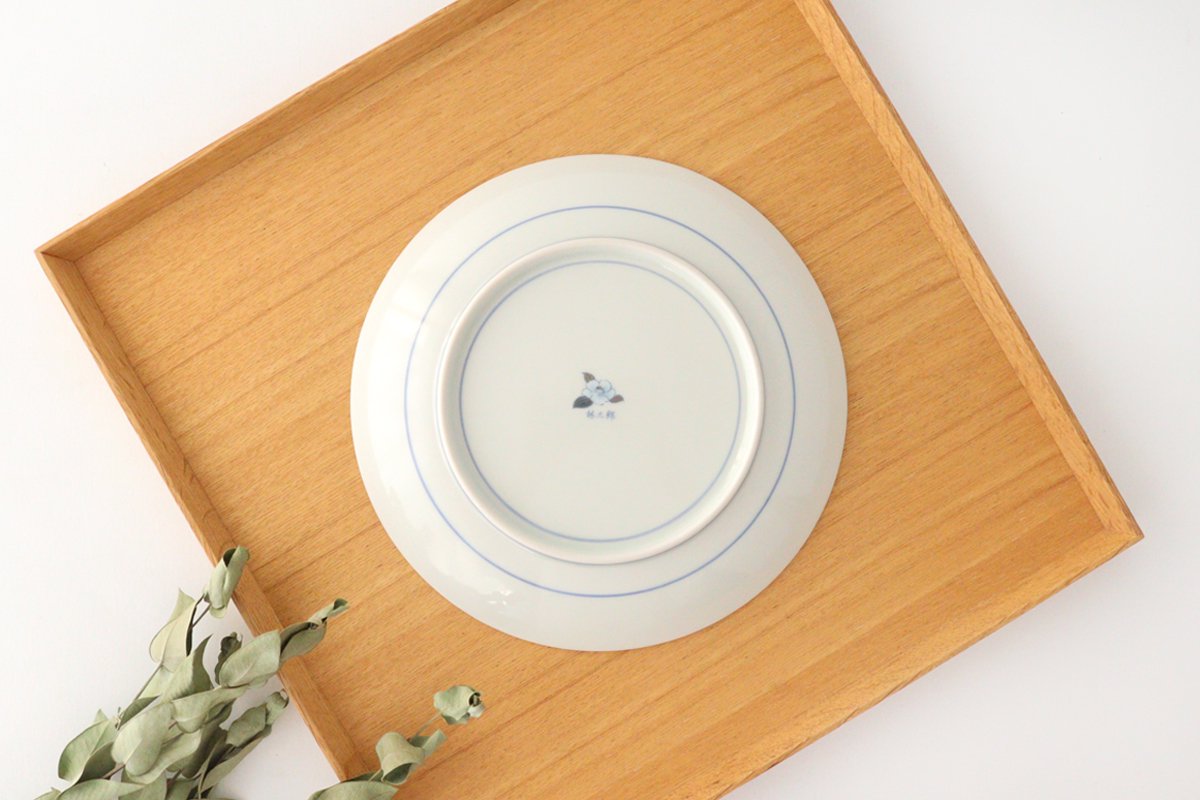 Rinkurou Kiln Round Plate Chrysanthemum Blue and Silver 18.5cm/7.3in | Hasami Ware