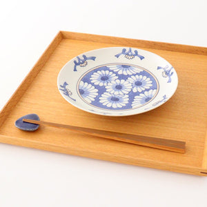 Rinkurou Kiln Round Plate Chrysanthemum Blue and Silver 18.5cm/7.3in | Hasami Ware-Detail6
