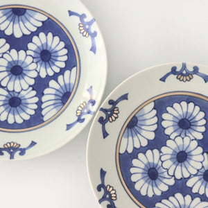 Rinkurou Kiln Round Plate Chrysanthemum Blue and Silver 18.5cm/7.3in | Hasami Ware-Detail7