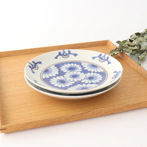 Rinkurou Kiln Round Plate Chrysanthemum Blue and Silver 18.5cm/7.3in | Hasami Ware-Detail9