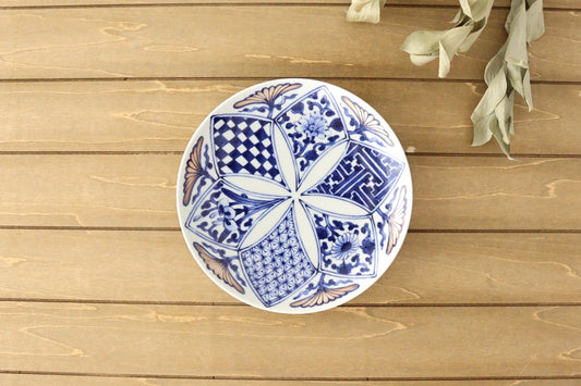 Rinkurou Kiln Round Plate Flower Blue and Silver 18.5cm/7.3in | Hasami Ware-TOP