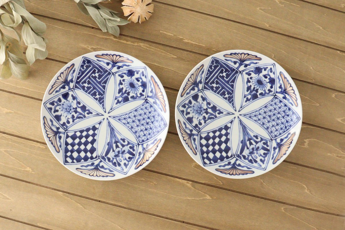 Rinkurou Kiln Round Plate Flower Blue and Silver 18.5cm/7.3in | Hasami Ware