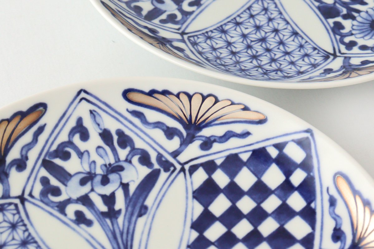 Rinkurou Kiln Round Plate Flower Blue and Silver 18.5cm/7.3in | Hasami Ware-Detail12