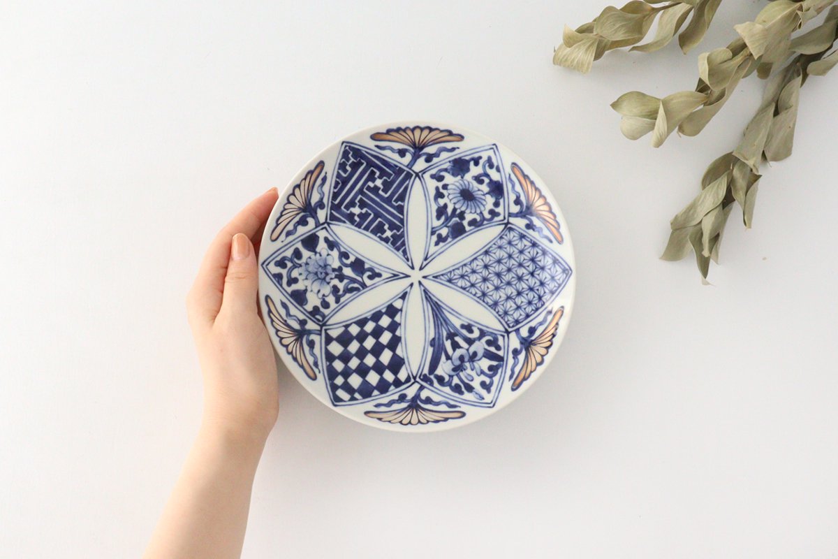 Rinkurou Kiln Round Plate Flower Blue and Silver 18.5cm/7.3in | Hasami Ware