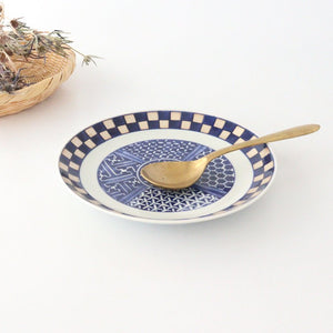 Rinkurou Kiln Round Plate Rabbit and Ichimatsu Pattern 18.5cm/7.3in | Hasami Ware-Detail2