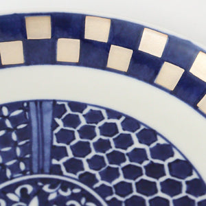 Rinkurou Kiln Round Plate Rabbit and Ichimatsu Pattern 18.5cm/7.3in | Hasami Ware-Detail12