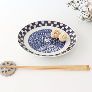Rinkurou Kiln Round Plate Rabbit and Ichimatsu Pattern 18.5cm/7.3in | Hasami Ware-Detail4