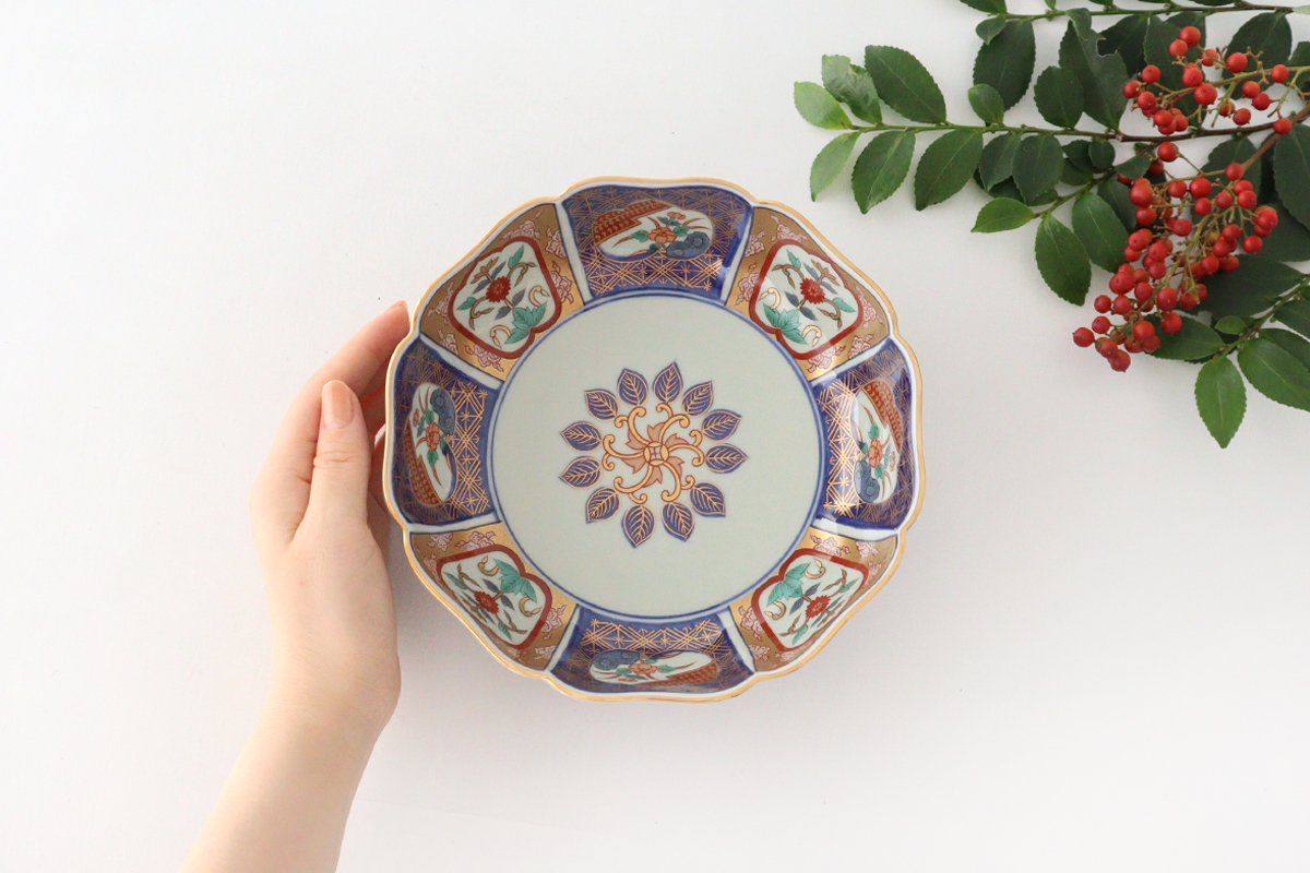 Rinkurou Kiln Deep Bowl Old Imari Flower Pattern | Serving Bowl Hasami Ware