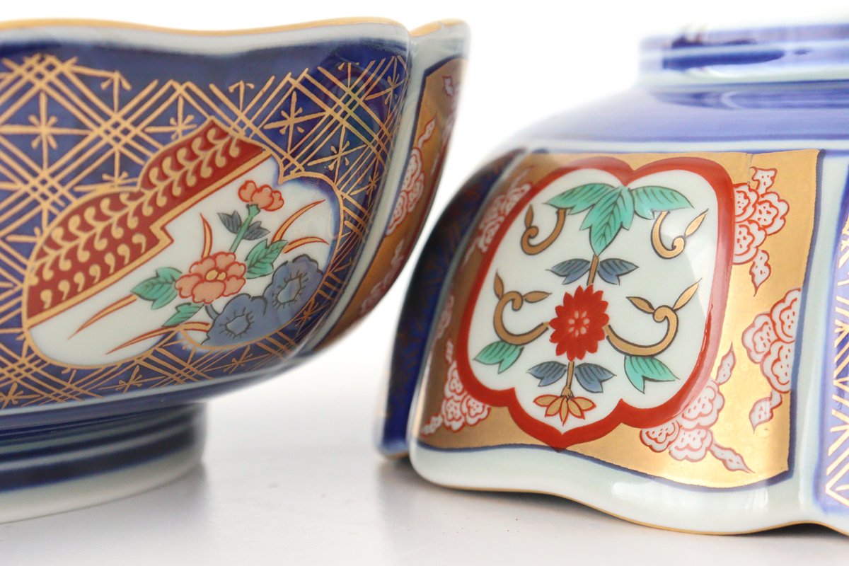 Rinkurou Kiln Deep Bowl Old Imari Flower Pattern | Serving Bowl Hasami Ware