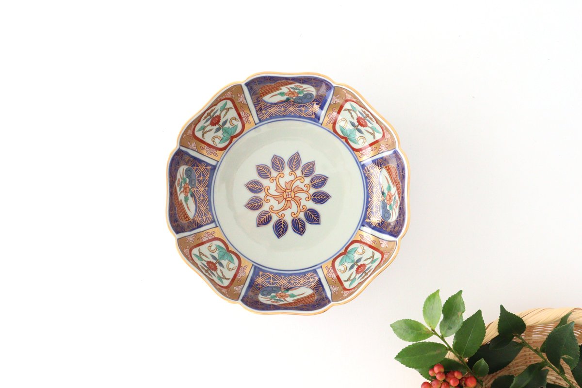 Rinkurou Kiln Deep Bowl Old Imari Flower Pattern | Serving Bowl Hasami Ware