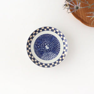 Rinkurou Kiln Round Sauce Plate Rabitt and Ichimatsu Pattern 10.5cm/4.1in | Hasami Ware-TOP