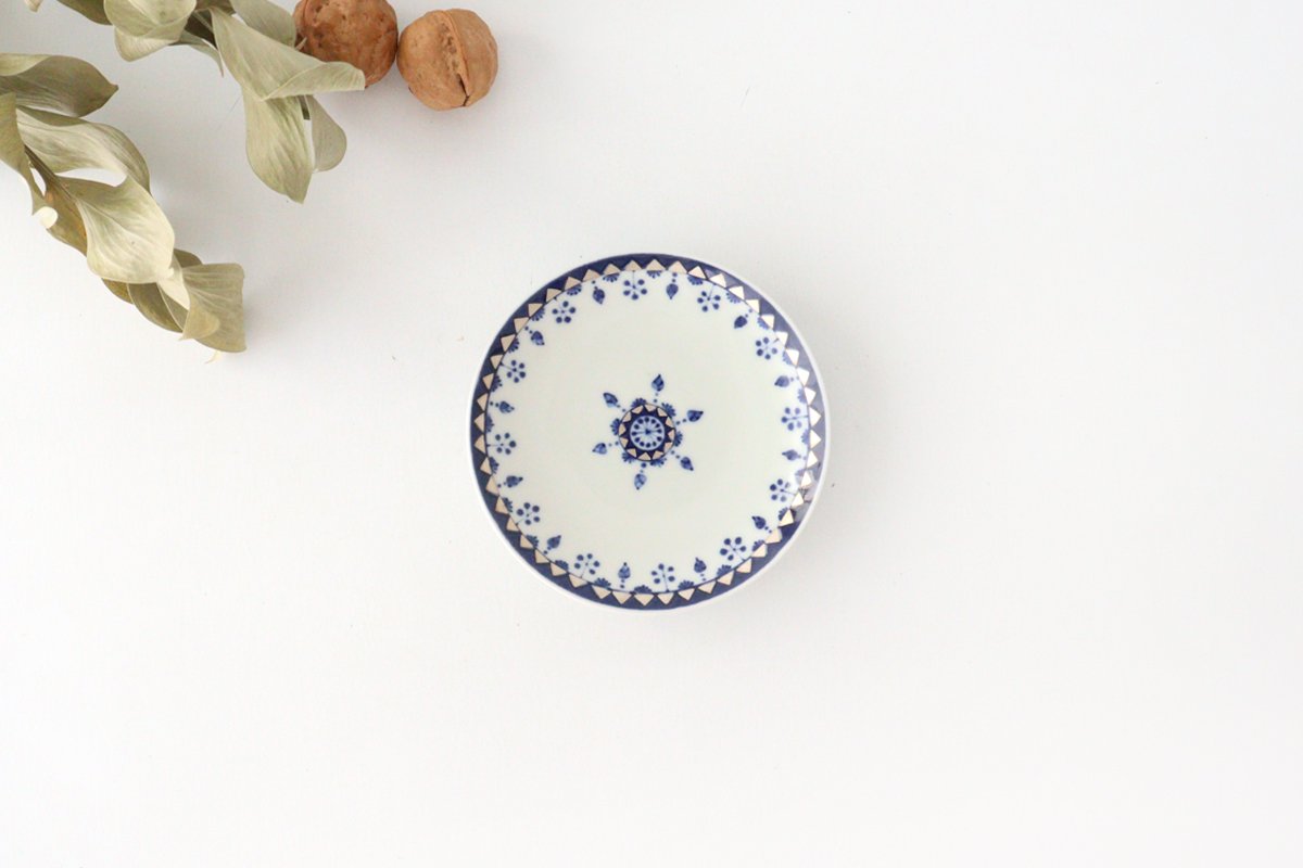 Rinkurou Kiln Round Sauce Plate Blue and Silver 10.5cm/4.1in | Hasami Ware