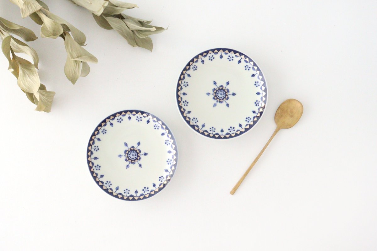 Rinkurou Kiln Round Sauce Plate Blue and Silver 10.5cm/4.1in | Hasami Ware