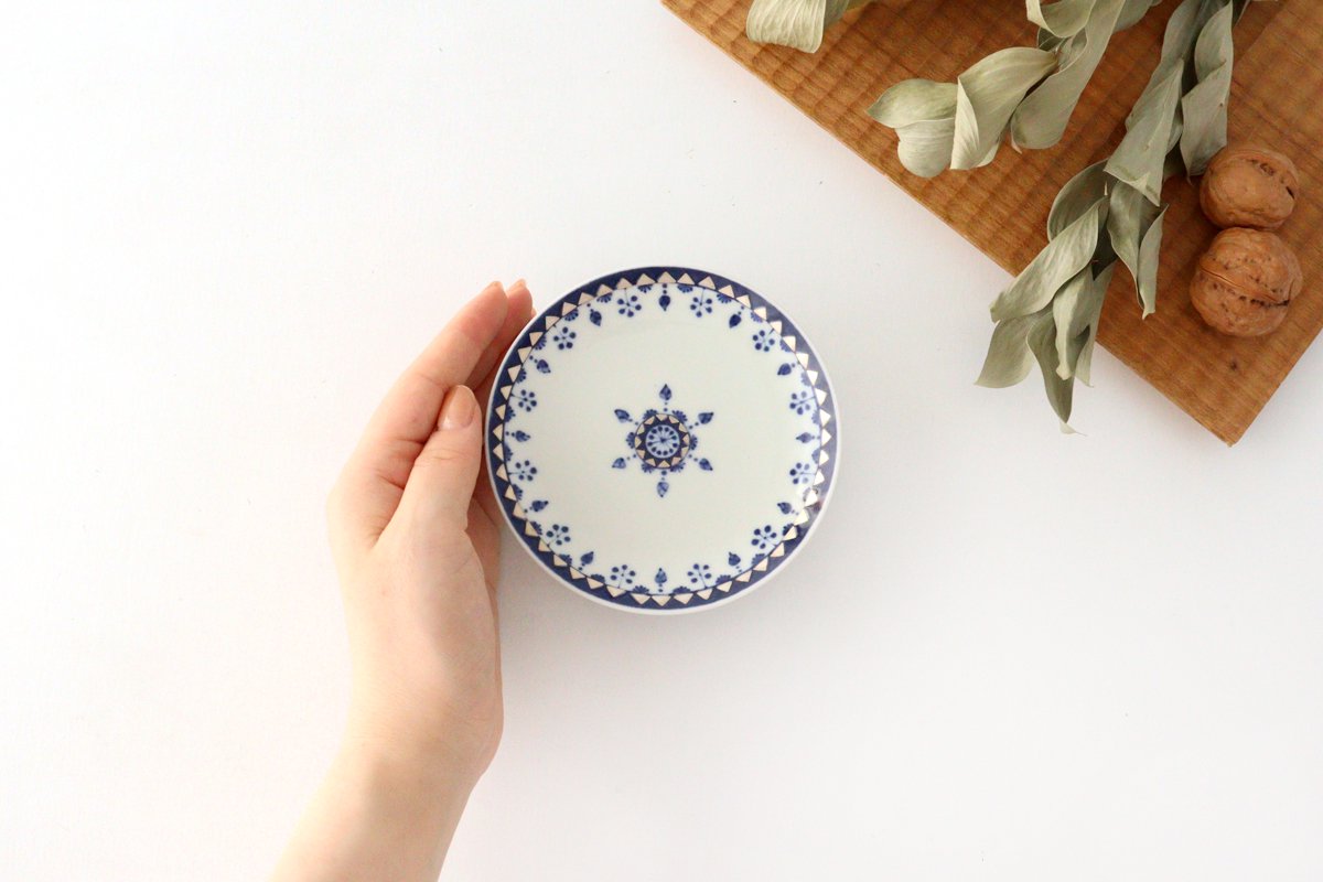 Rinkurou Kiln Round Sauce Plate Blue and Silver 10.5cm/4.1in | Hasami Ware