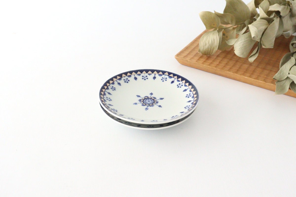 Rinkurou Kiln Round Sauce Plate Blue and Silver 10.5cm/4.1in | Hasami Ware