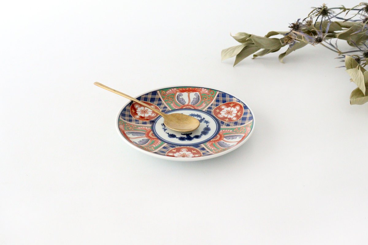 Rinkurou Kiln Small Round Plate Old Imari Style Blue&Gold Flower Pattern 12cm/4.7in | Hasami Ware