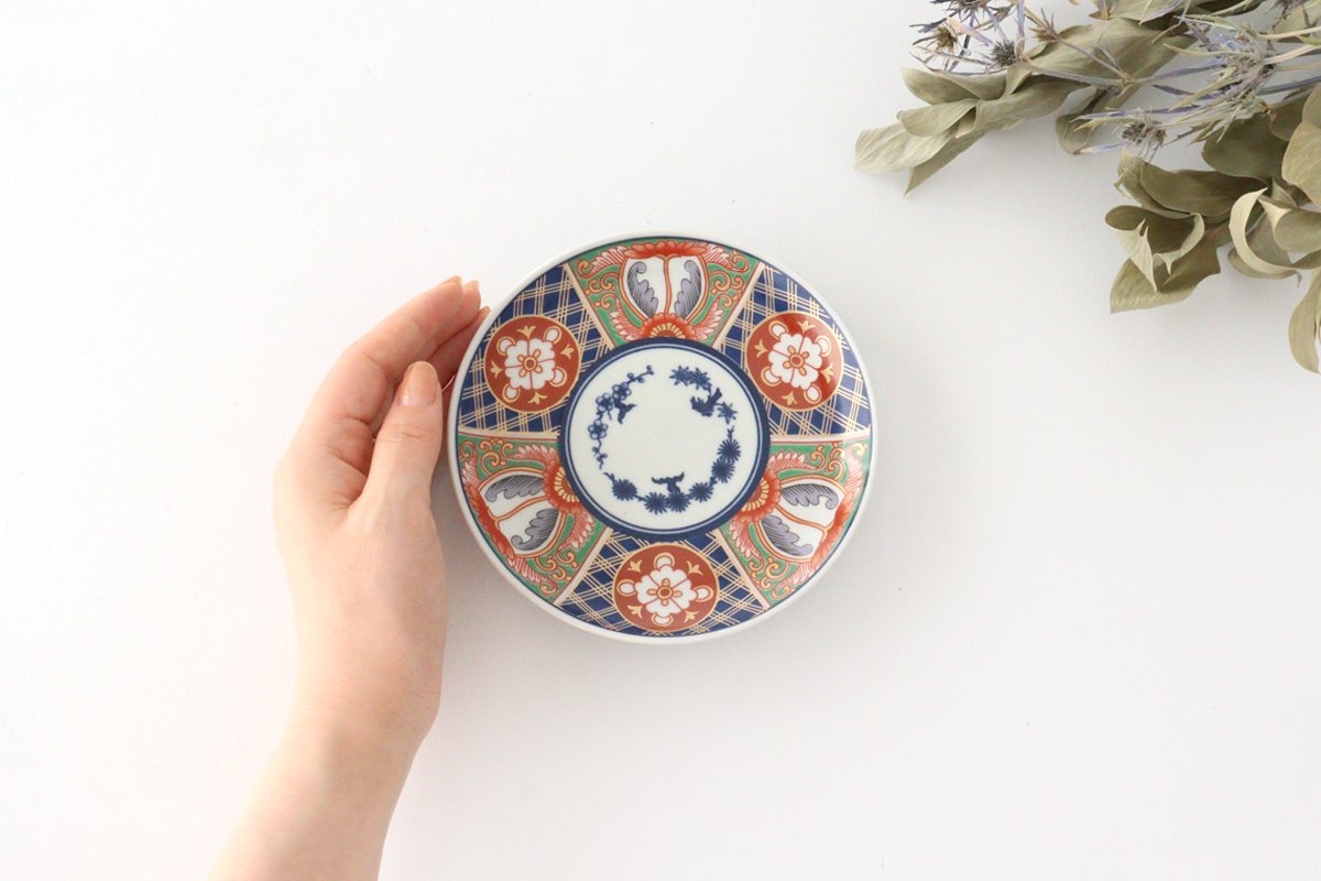 Rinkurou Kiln Small Round Plate Old Imari Style Blue&Gold Flower Pattern 12cm/4.7in | Hasami Ware
