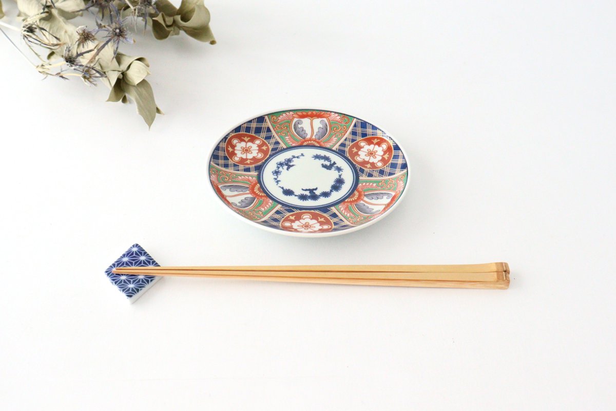 Rinkurou Kiln Small Round Plate Old Imari Style Blue&Gold Flower Pattern 12cm/4.7in | Hasami Ware