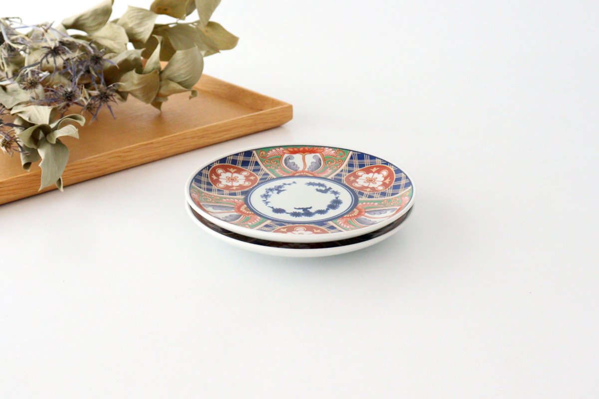 Rinkurou Kiln Small Round Plate Old Imari Style Blue&Gold Flower Pattern 12cm/4.7in | Hasami Ware