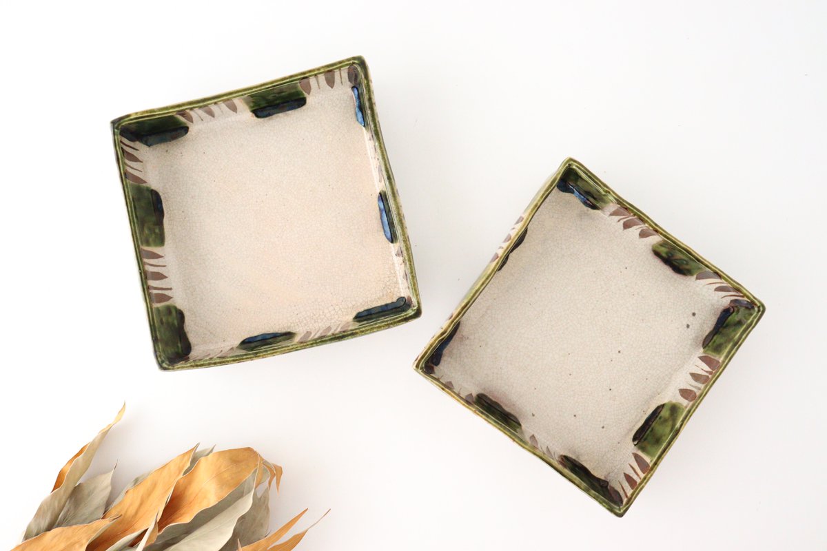 Kitagama Kasen Hiroshige Kato Big Square Bowl Oribe | Serving Bowl Seto Ware