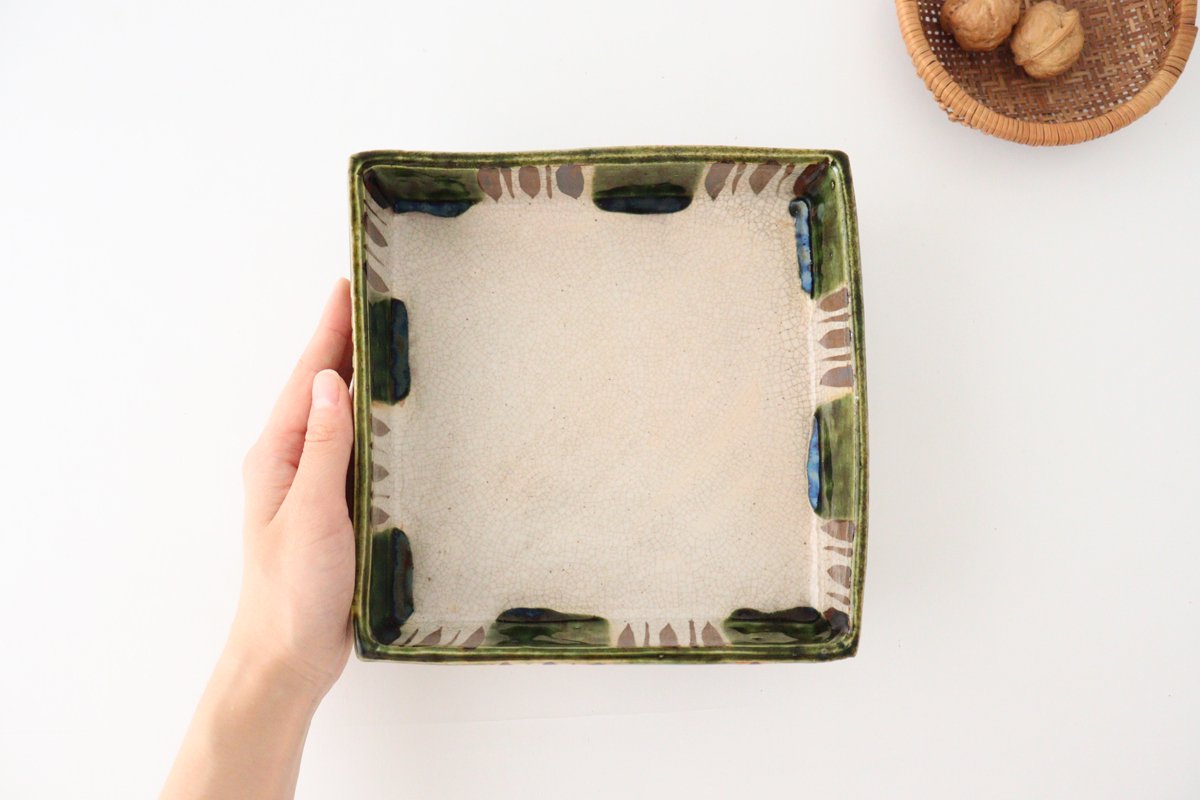 Kitagama Kasen Hiroshige Kato Big Square Bowl Oribe | Serving Bowl Seto Ware
