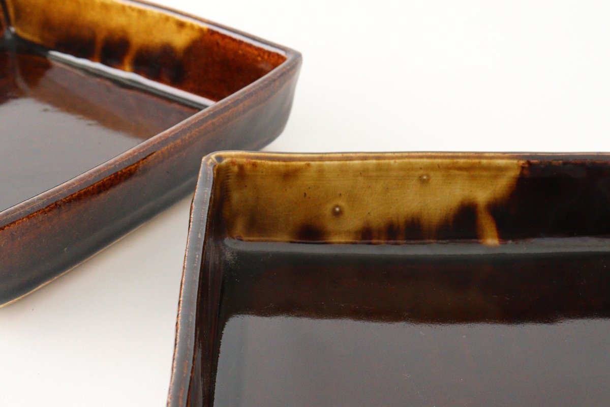 Kitagama Kasen Hiroshige Kato Big Square Bowl Old Seto | Serving Bowl Seto Ware