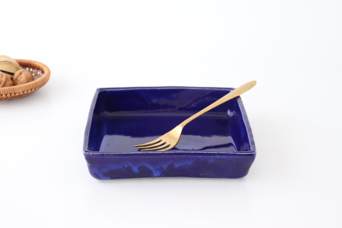 Kitagama Kasen Hiroshige Kato Big Square Bowl Lapis Lazuli | Serving Bowl Seto Ware