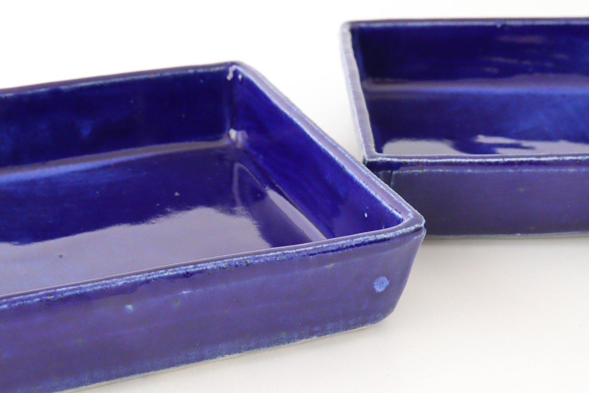 Kitagama Kasen Hiroshige Kato Big Square Bowl Lapis Lazuli | Serving Bowl Seto Ware