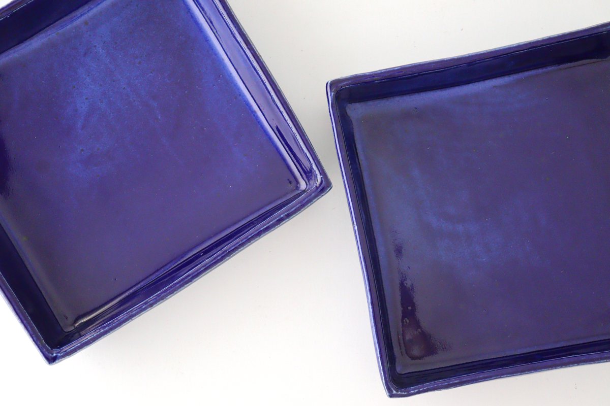 Kitagama Kasen Hiroshige Kato Big Square Bowl Lapis Lazuli | Serving Bowl Seto Ware