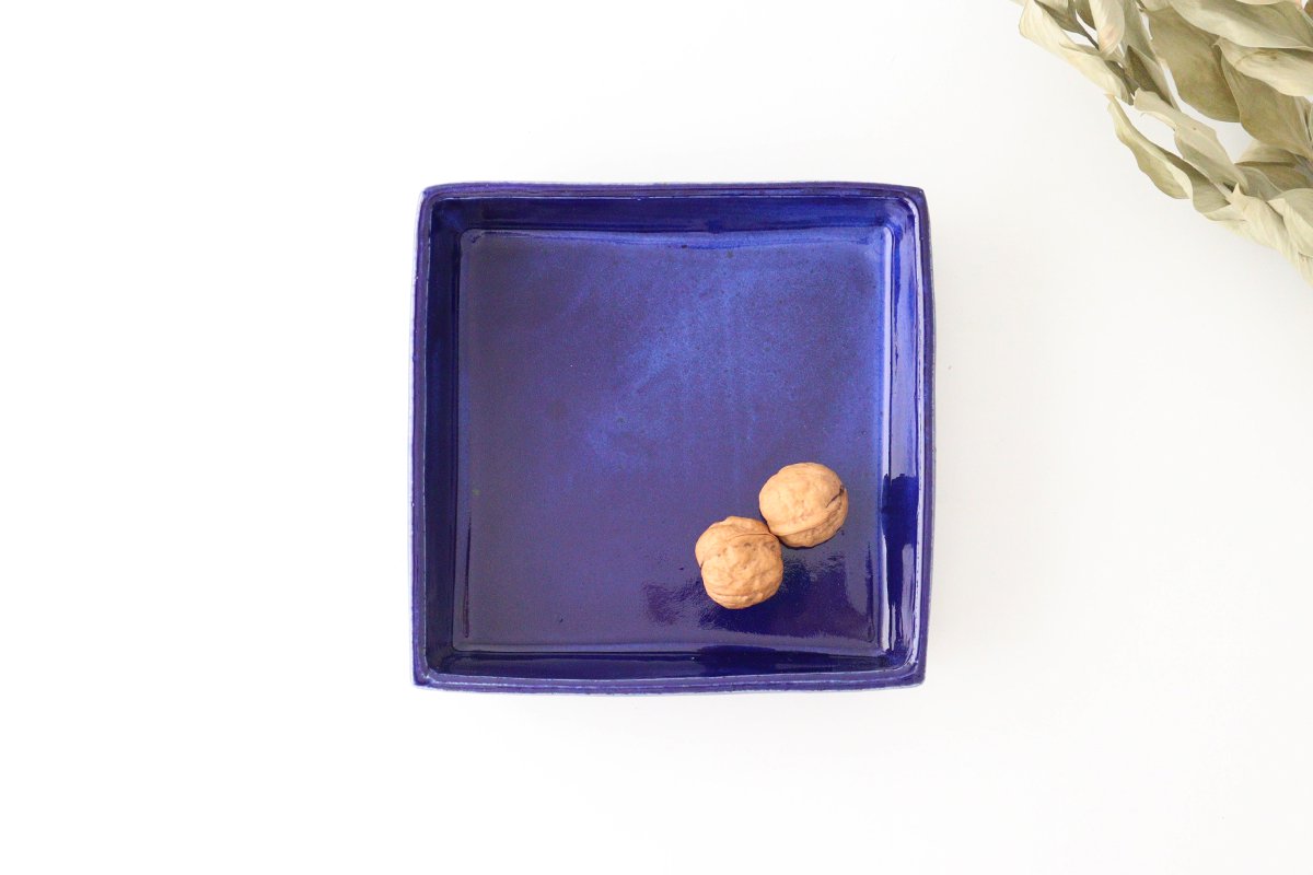 Kitagama Kasen Hiroshige Kato Big Square Bowl Lapis Lazuli | Serving Bowl Seto Ware