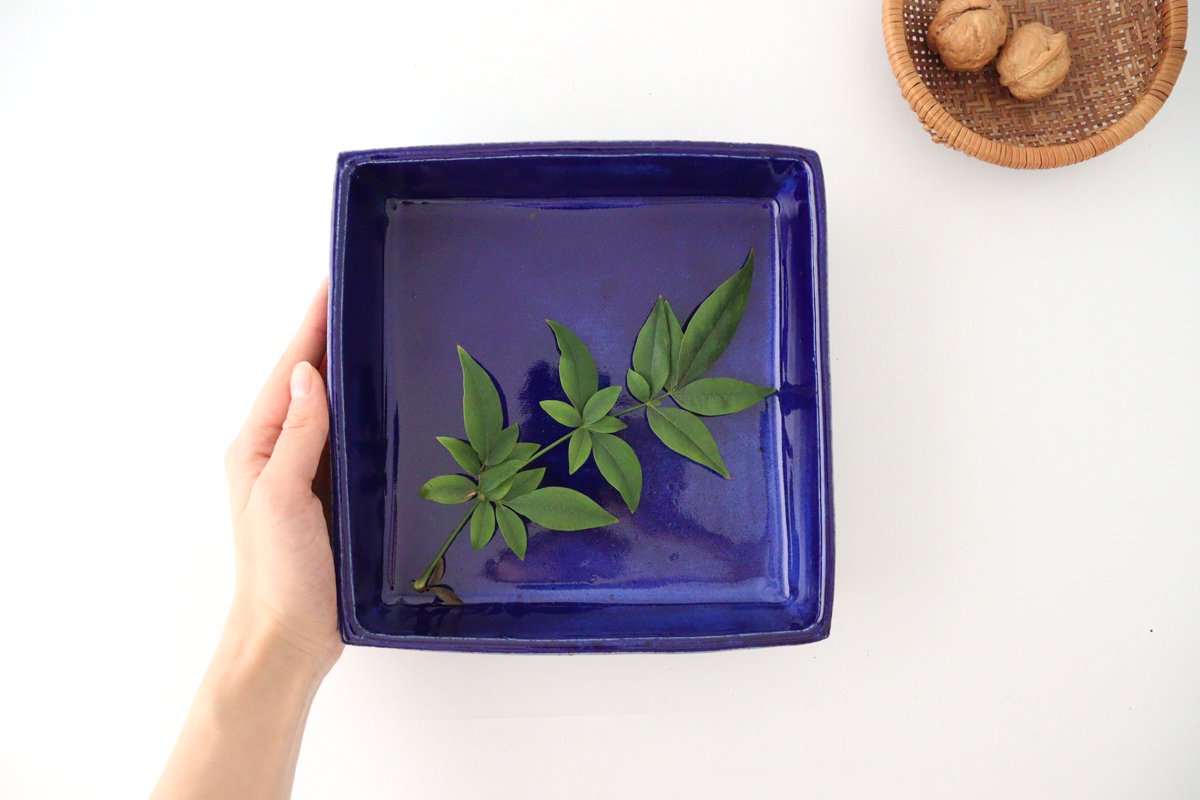 Kitagama Kasen Hiroshige Kato Big Square Bowl Lapis Lazuli | Serving Bowl Seto Ware