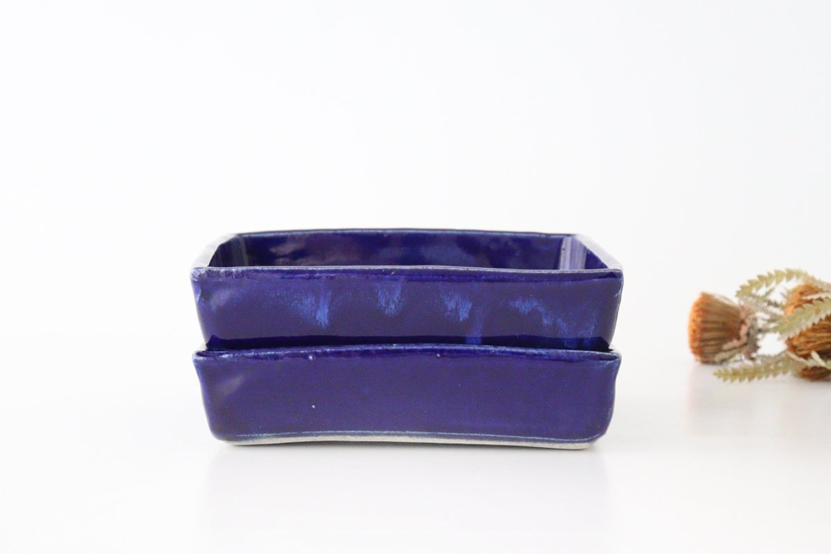 Kitagama Kasen Hiroshige Kato Big Square Bowl Lapis Lazuli | Serving Bowl Seto Ware