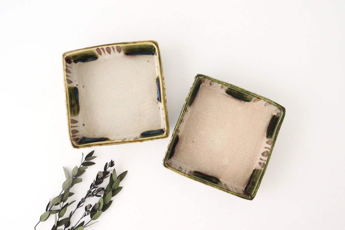Kitagama Kasen Hiroshige Kato Square Bowl Oribe M | Serving Bowl Seto Ware