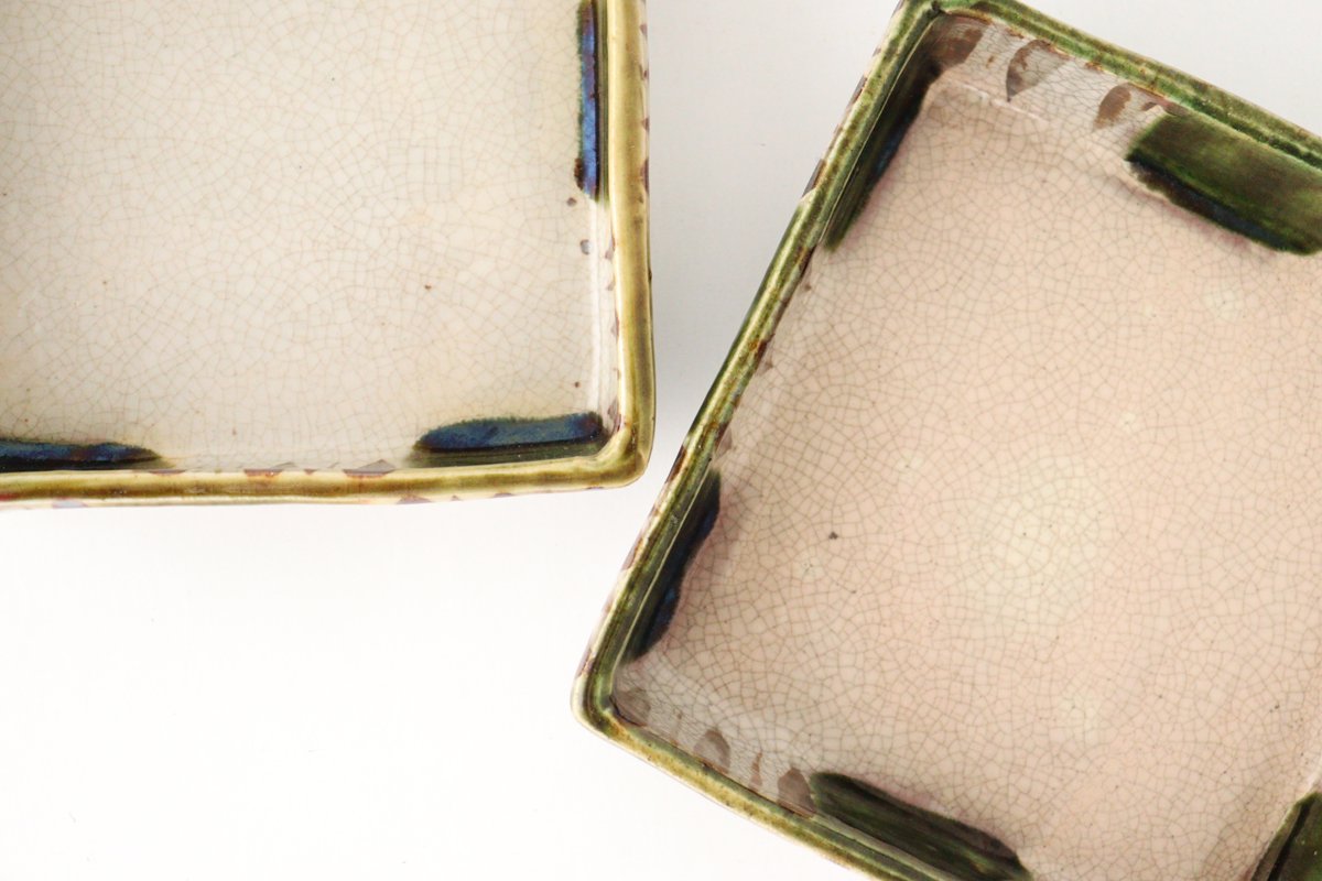 Kitagama Kasen Hiroshige Kato Square Bowl Oribe M | Serving Bowl Seto Ware