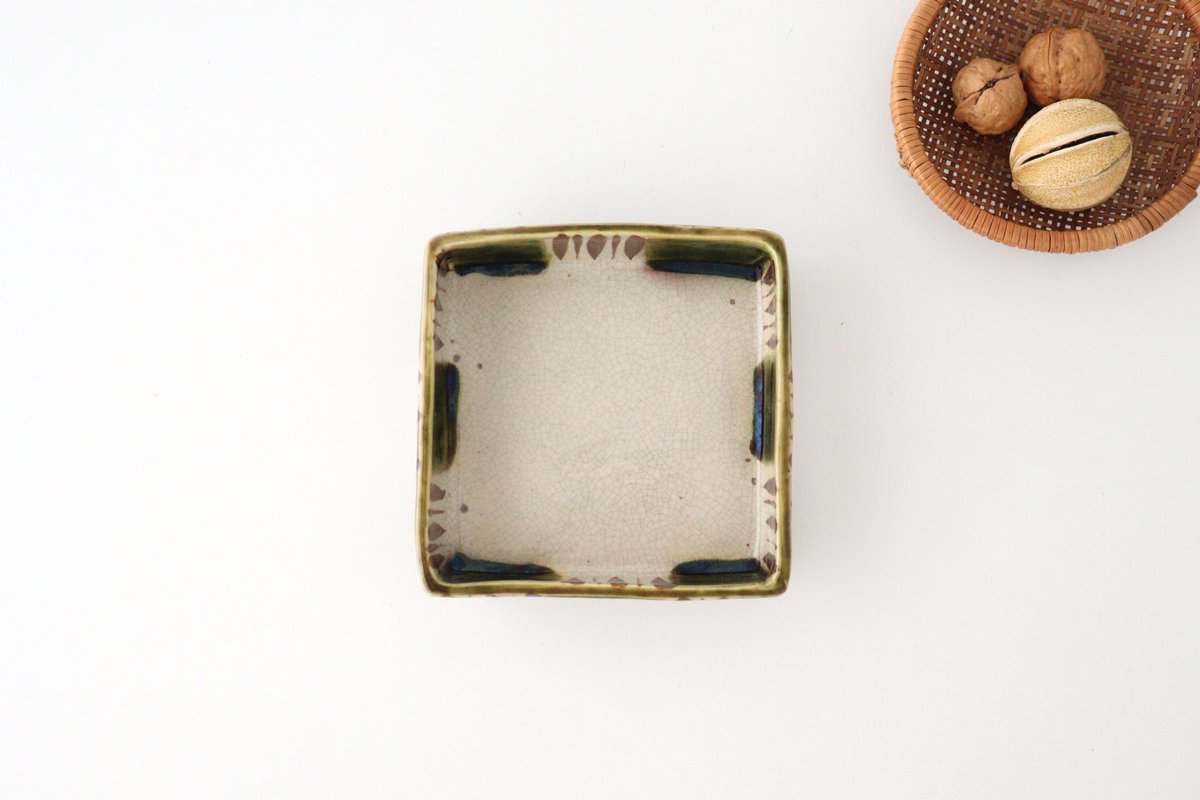 Kitagama Kasen Hiroshige Kato Square Bowl Oribe M | Serving Bowl Seto Ware