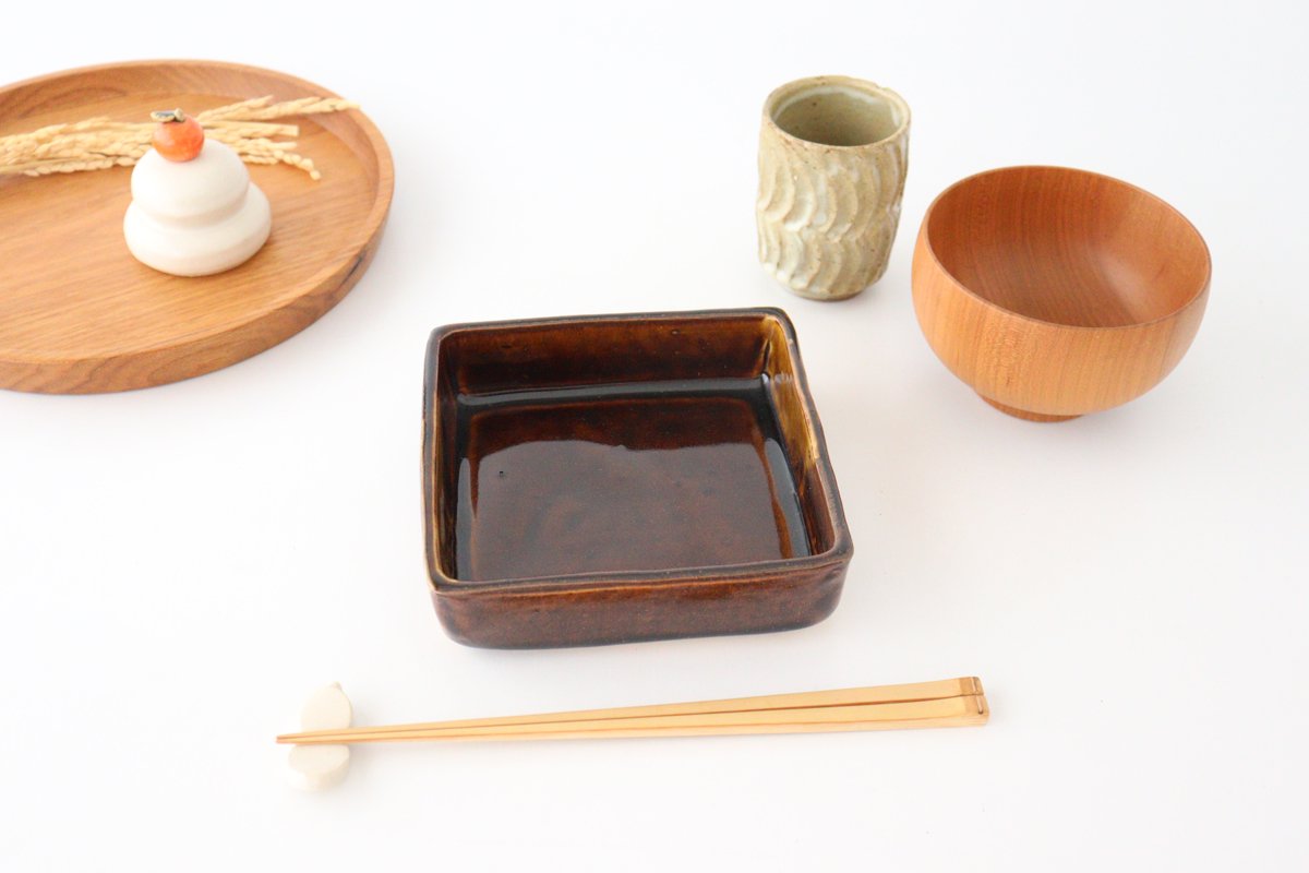 Kitagama Kasen Hiroshige Kato Square Bowl Old Seto M | Serving Bowl Seto Ware
