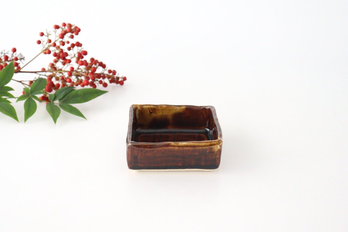 Kitagama Kasen Hiroshige Kato Small Square Bowl Old Seto | Kobachi Seto Ware