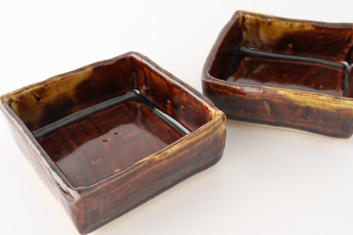 Kitagama Kasen Hiroshige Kato Small Square Bowl Old Seto | Kobachi Seto Ware