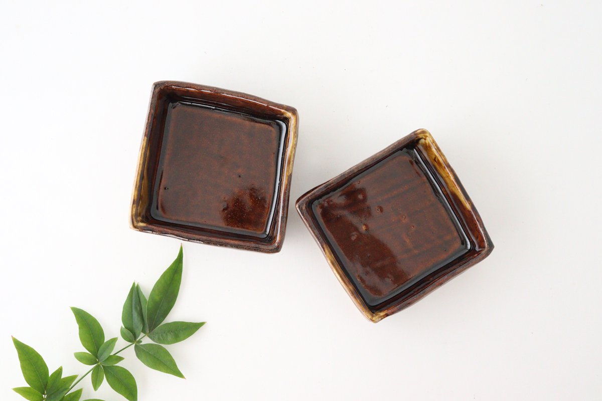 Kitagama Kasen Hiroshige Kato Small Square Bowl Old Seto | Kobachi Seto Ware
