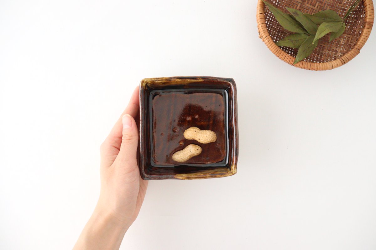 Kitagama Kasen Hiroshige Kato Small Square Bowl Old Seto | Kobachi Seto Ware